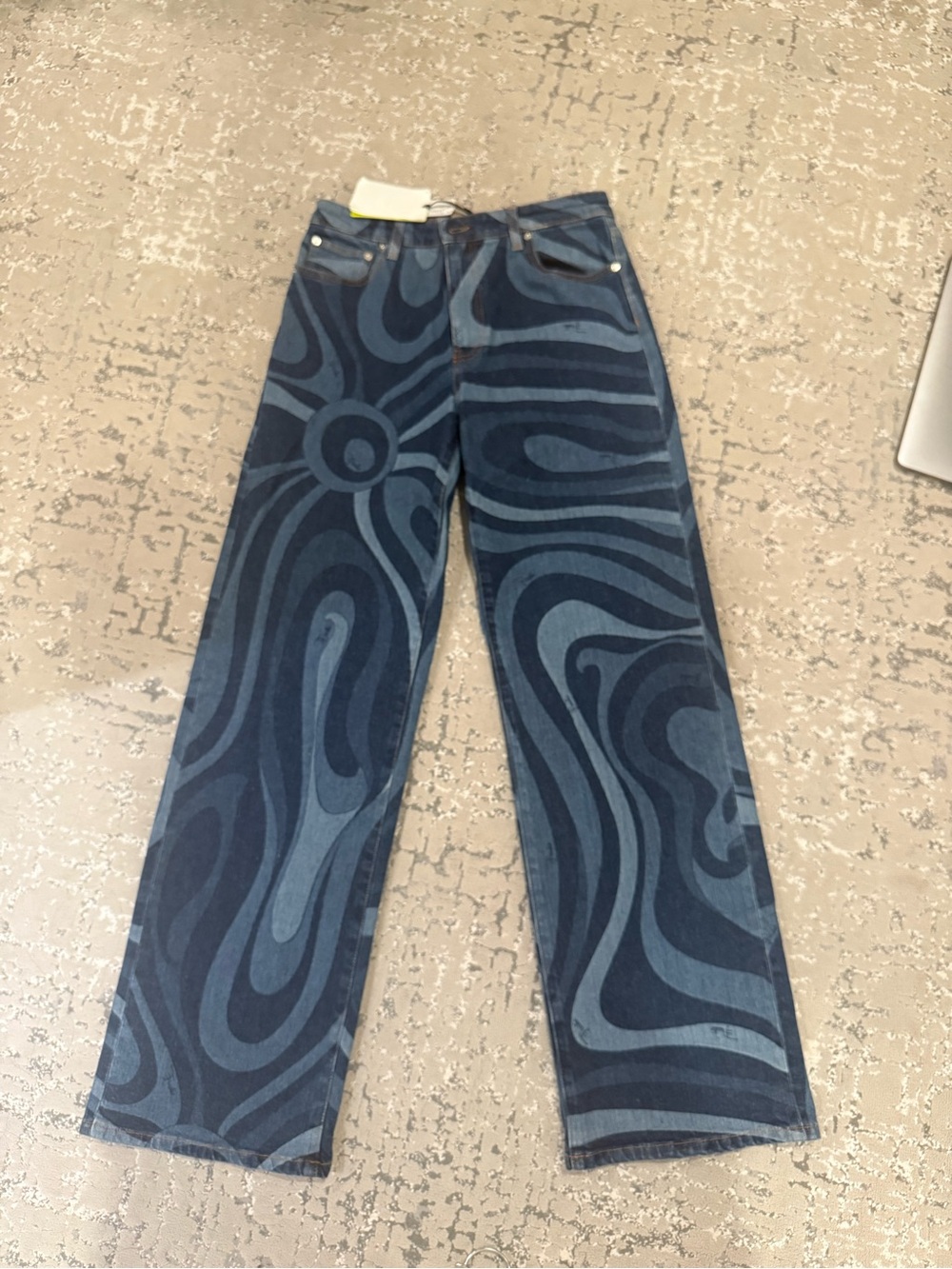 Emilio Pucci Two-Tone Swirl Straight-Leg Jeans in Navy and Light Blue